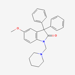 molecular formula C27H28N2O2 B13112374 2-Indolinone, 3,3-diphenyl-5-methoxy-1-(piperidinomethyl)- CAS No. 81252-99-5