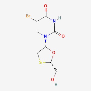 molecular formula C8H9BrN2O4S B13112669 2,4(1H,3H)-Pyrimidinedione, 5-bromo-1-(2-(hydroxymethyl)-1,3-oxathiolan-5-yl)-, (2S-cis)- CAS No. 137530-47-3