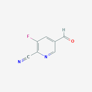 molecular formula C7H3FN2O B13113185 3-Fluoro-5-formylpicolinonitrile 