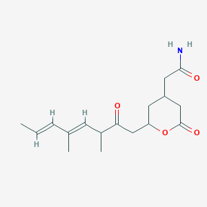 molecular formula C17H25NO4 B131132 2-(3,5-二甲基-2-氧代-4,6-辛二烯基)四氢-6-氧代-2H-吡喃-4-乙酰胺 CAS No. 154204-06-5