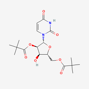 molecular formula C19H28N2O8 B13114061 pivaloyl(-2)[pivaloyl(-5)]Ribf(b)-uracil-1-yl 