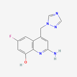 molecular formula C12H10FN5O B13114218 4-((1H-1,2,4-Triazol-1-yl)methyl)-2-amino-6-fluoroquinolin-8-ol 