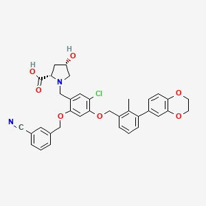 molecular formula C36H33ClN2O7 B13114250 (2S,4S)-1-(5-Chloro-2-((3-cyanobenzyl)oxy)-4-((3-(2,3-dihydrobenzo[b][1,4]dioxin-6-yl)-2-methylbenzyl)oxy)benzyl)-4-hydroxypyrrolidine-2-carboxylic acid 