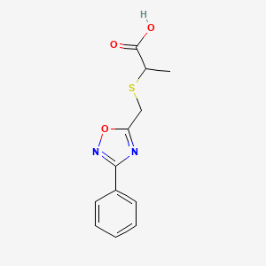 molecular formula C12H12N2O3S B13115582 2-(S-(3-Phenyl-1,2,4-oxadiazol-5-yl)methyl)thiopropionic acid CAS No. 61560-12-1