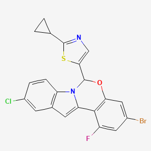 molecular formula C21H13BrClFN2OS B13115624 3-Bromo-10-chloro-6-(2-cyclopropylthiazol-5-yl)-1-fluoro-6H-benzo[5,6][1,3]oxazino[3,4-a]indole 