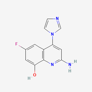 2-Azanyl-6-fluoranyl-4-imidazol-1-yl-quinolin-8-ol