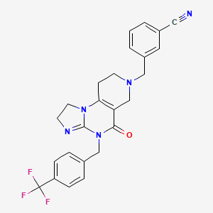 molecular formula C25H22F3N5O B13115984 3-((5-Oxo-4-(4-(trifluoromethyl)benzyl)-1,2,4,5,8,9-hexahydroimidazo[1,2-a]pyrido[3,4-e]pyrimidin-7(6H)-yl)methyl)benzonitrile 