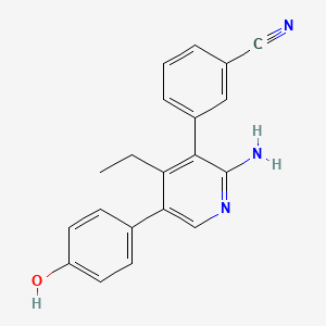 molecular formula C20H17N3O B13116153 3-(2-Amino-4-ethyl-5-(4-hydroxyphenyl)pyridin-3-yl)benzonitrile 