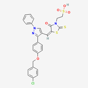 2-(5-((3-(4-((4-Chlorobenzyl)oxy)phenyl)-1-phenyl-1H-pyrazol-4-yl)methylene)-4-oxo-2-thioxothiazolidin-3-yl)ethane-1-sulfonicacid