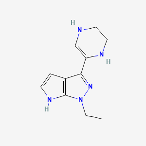 molecular formula C11H15N5 B13116569 1-Ethyl-3-(1,4,5,6-tetrahydropyrazin-2-yl)-1,6-dihydropyrrolo[2,3-c]pyrazole 