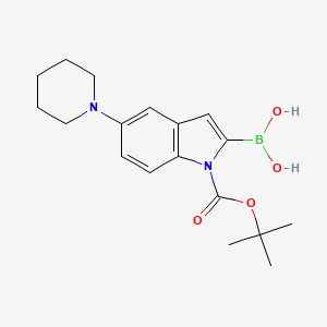 molecular formula C18H25BN2O4 B13117082 1H-Indole-1-carboxylic acid, 2-borono-5-(1-piperidinyl)-, 1-(1,1-dimethylethyl) ester 