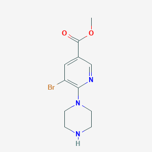 molecular formula C11H14BrN3O2 B13117307 Methyl5-bromo-6-(piperazin-1-yl)nicotinate 