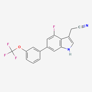 molecular formula C17H10F4N2O B13117358 4-Fluoro-6-(3-(trifluoromethoxy)phenyl)indole-3-acetonitrile 