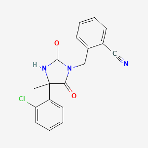 molecular formula C18H14ClN3O2 B13117819 2-((4-(2-Chlorophenyl)-4-methyl-2,5-dioxoimidazolidin-1-yl)methyl)benzonitrile 