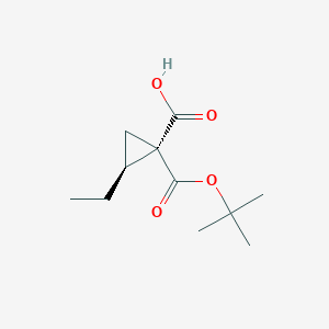 molecular formula C11H18O4 B13118076 (1R,2S)-1-(tert-Butoxycarbonyl)-2-ethylcyclopropane-1-carboxylic acid 