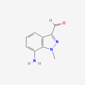 molecular formula C9H9N3O B13118462 7-Amino-1-methyl-1H-indazole-3-carbaldehyde 