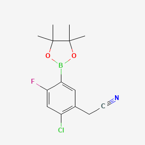 molecular formula C14H16BClFNO2 B13119053 2-(2-Chloro-4-fluoro-5-(4,4,5,5-tetramethyl-1,3,2-dioxaborolan-2-yl)phenyl)acetonitrile 