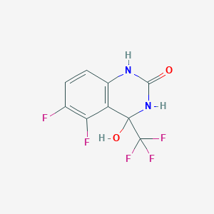 molecular formula C9H5F5N2O2 B13119310 3,4-Dihydro-4-(trifluoromethyl)-4-hydroxy-5,6-difluoroquinazoline-2(1H)-one 