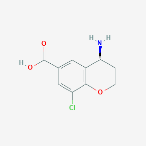 molecular formula C10H10ClNO3 B13119893 (S)-4-amino-8-chlorochromane-6-carboxylicacidhydrochloride 