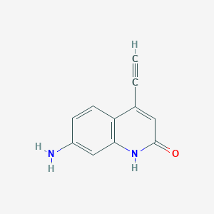 molecular formula C11H8N2O B13120415 7-Amino-4-ethynylquinolin-2(1H)-one 