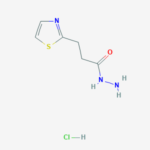 molecular formula C6H10ClN3OS B13120576 3-(Thiazol-2-yl)propanehydrazidehydrochloride 