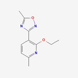 molecular formula C11H13N3O2 B13120707 2-Ethoxy-6-methyl-3-(5-methyl-1,2,4-oxadiazol-3-yl)pyridine 