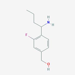 molecular formula C11H16FNO B13120939 Benzenemethanol,4-(1-aminobutyl)-3-fluoro- 