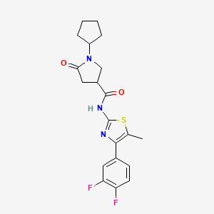 molecular formula C20H21F2N3O2S B13121307 1-Cyclopentyl-N-(4-(3,4-difluorophenyl)-5-methylthiazol-2-yl)-5-oxopyrrolidine-3-carboxamide 