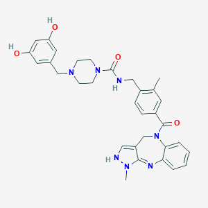 molecular formula C32H35N7O4 B131216 4-(3,5-dihydroxy-benzyl)-piperazine-1-carboxylic acid 2-methyl-4-(3-methyl-4,10-dihydro-3H-2,3,4,9-tetraaza-benzo[f]azulene-9-carbonyl)-benzylamide CAS No. 847375-16-0