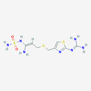 molecular formula C8H15N7O2S3 B13121600 N-[4-[[[3-Amino-3-[(aminosulfonyl)amino]-2-propen-1-yl]thio]methyl]-2-thiazolyl]-guanidine 