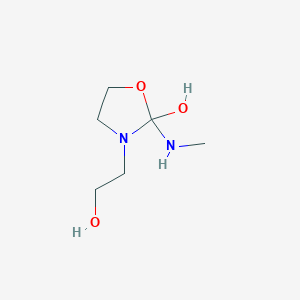 molecular formula C6H14N2O3 B13122177 3-(2-Hydroxyethyl)-2-(methylamino)oxazolidin-2-ol 