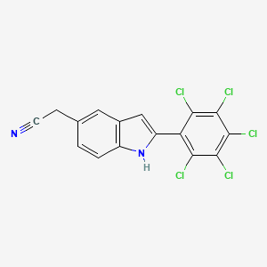 molecular formula C16H7Cl5N2 B13122347 2-(Perchlorophenyl)indole-5-acetonitrile 