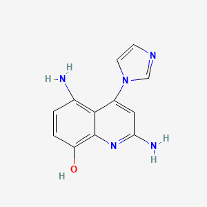 molecular formula C12H11N5O B13122949 2,5-Diamino-4-(1H-imidazol-1-yl)quinolin-8-ol 