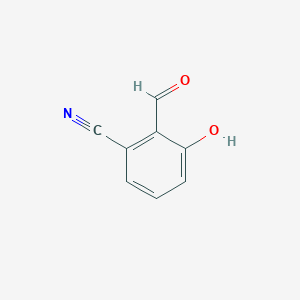 molecular formula C8H5NO2 B13123532 2-Formyl-3-hydroxybenzonitrile 