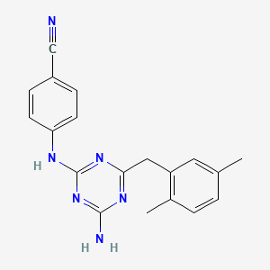 molecular formula C19H18N6 B13123709 4-((3-Amino-5-((2,5-dimethylphenyl)methyl)1,3,5-triazin-2-yl)amino)benzenecarbonitrile CAS No. 205381-57-3