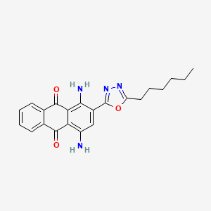 molecular formula C22H22N4O3 B13124124 1,4-Diamino-2-(5-hexyl-1,3,4-oxadiazol-2-yl)anthracene-9,10-dione CAS No. 144097-92-7