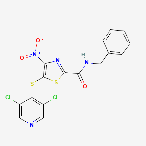 N-Benzyl-5-((3,5-dichloropyridin-4-yl)thio)-4-nitrothiazole-2-carboxamide