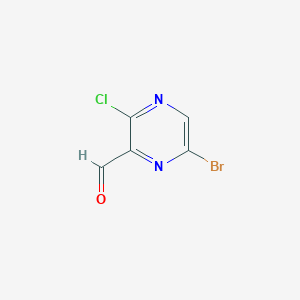 molecular formula C5H2BrClN2O B13124366 6-Bromo-3-chloropyrazine-2-carbaldehyde 