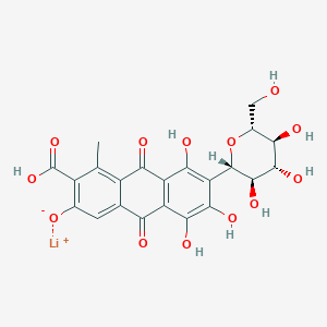 molecular formula C22H19LiO13 B13124876 lithium;3-carboxy-5,7,8-trihydroxy-4-methyl-9,10-dioxo-6-[(2S,3R,4R,5S,6R)-3,4,5-trihydroxy-6-(hydroxymethyl)oxan-2-yl]anthracen-2-olate 