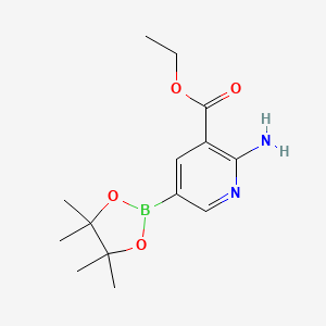 molecular formula C14H21BN2O4 B13124983 Ethyl 2-amino-5-(tetramethyl-1,3,2-dioxaborolan-2-yl)pyridine-3-carboxylate 