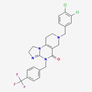 molecular formula C24H21Cl2F3N4O B13125595 7-(3,4-Dichlorobenzyl)-4-(4-(trifluoromethyl)benzyl)-1,2,6,7,8,9-hexahydroimidazo[1,2-a]pyrido[3,4-e]pyrimidin-5(4H)-one 