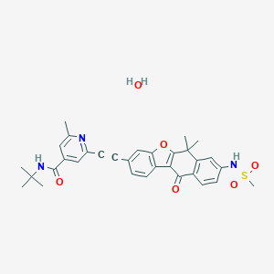 molecular formula C32H33N3O6S B13125828 N-tert-butyl-2-[2-[8-(methanesulfonamido)-6,6-dimethyl-11-oxonaphtho[2,3-b][1]benzofuran-3-yl]ethynyl]-6-methylpyridine-4-carboxamide;hydrate 