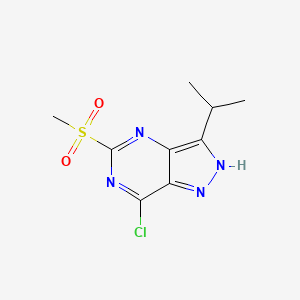 molecular formula C9H11ClN4O2S B13126157 7-Chloro-3-isopropyl-5-(methylsulfonyl)-1H-pyrazolo[4,3-d]pyrimidine 