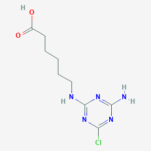 molecular formula C9H14ClN5O2 B13126399 6-[(4-Amino-6-chloro-1,3,5-triazin-2-YL)amino]hexanoic acid CAS No. 153635-76-8