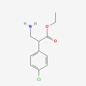 molecular formula C11H14ClNO2 B13127397 Ethyl 3-amino-2-(4-chlorophenyl)propanoate 