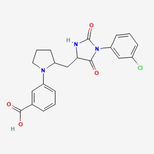 molecular formula C21H20ClN3O4 B13127774 3-[2-[[1-(3-Chlorophenyl)-2,5-dioxoimidazolidin-4-yl]methyl]pyrrolidin-1-yl]benzoic acid 