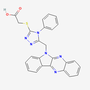 molecular formula C25H18N6O2S B13128211 Acetic acid, ((5-((6H-indolo(2,3-b)quinoxalin-6-yl)methyl)-1-phenyl-1H-1,3,4-triazol-2-yl)thio)- CAS No. 116989-76-5