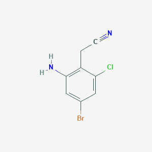 molecular formula C8H6BrClN2 B13128435 2-(2-Amino-4-bromo-6-chlorophenyl)acetonitrile 