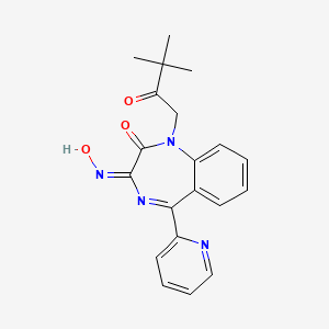 molecular formula C20H20N4O3 B13128734 (3E)-1-(3,3-dimethyl-2-oxobutyl)-3-hydroxyimino-5-pyridin-2-yl-1,4-benzodiazepin-2-one 