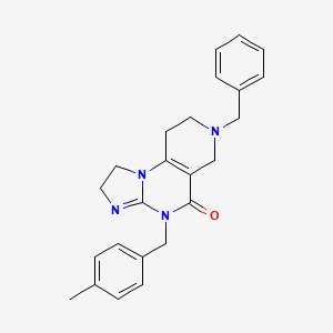 molecular formula C24H26N4O B13129193 7-Benzyl-4-(4-methylbenzyl)-1,2,6,7,8,9-hexahydroimidazo[1,2-a]pyrido[3,4-e]pyrimidin-5(4H)-one 